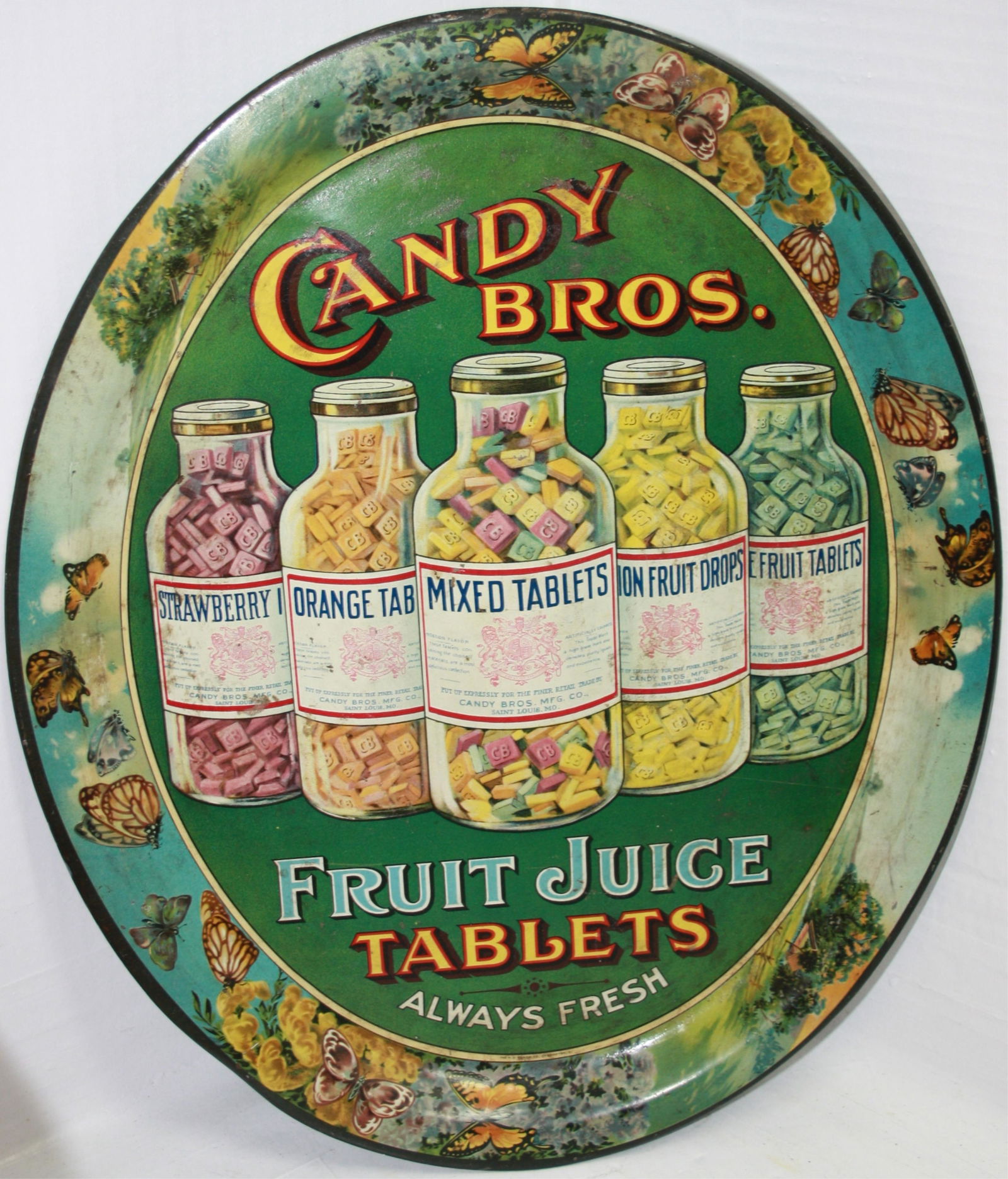 CA. 1905-1910 CANDY BROTHERS TIN OVAL ADVERTISING (1 of 2)