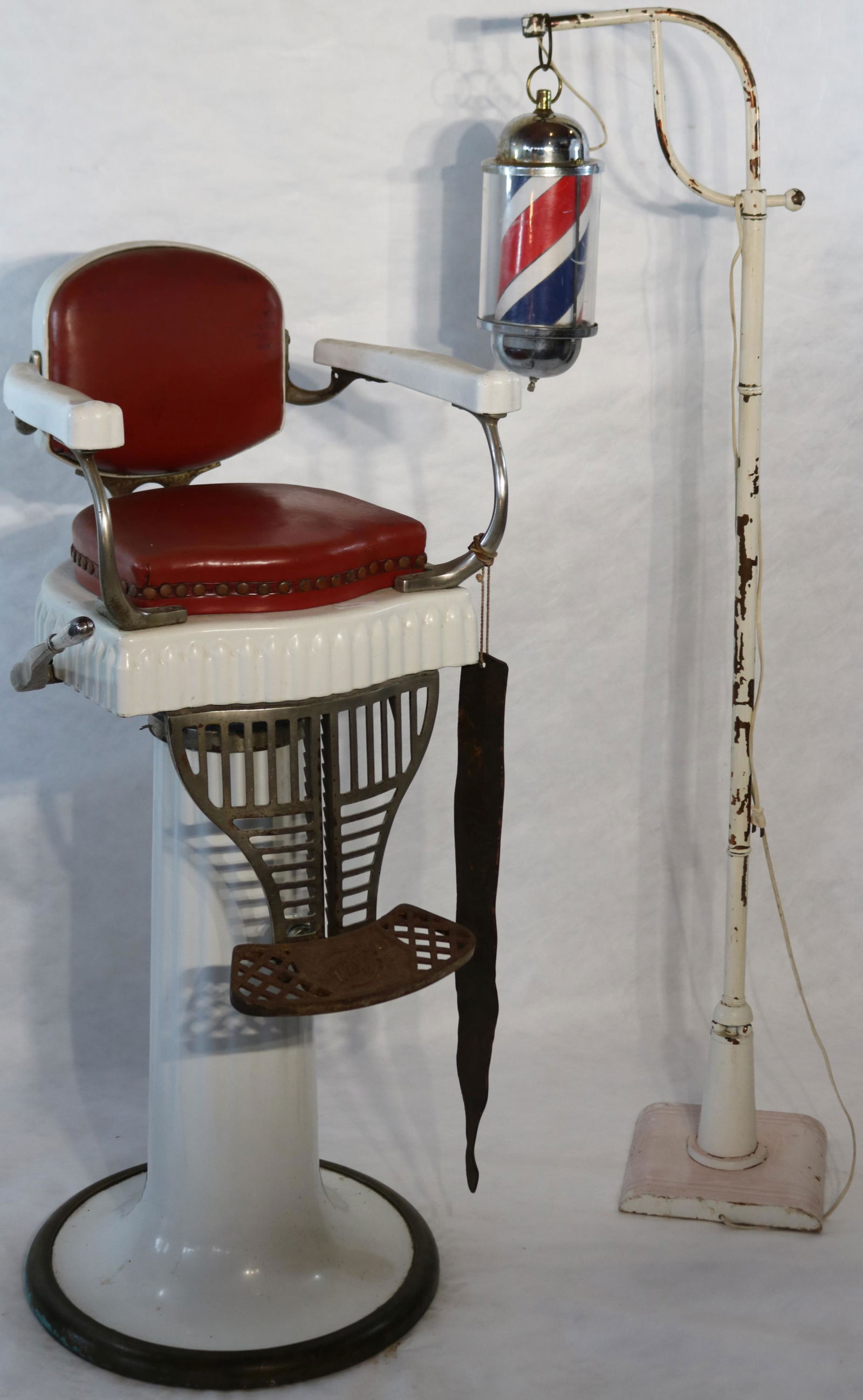 KOKEN-RARE ANTIQUE CHILD'S BARBER CHAIR. RED (1 of 6)