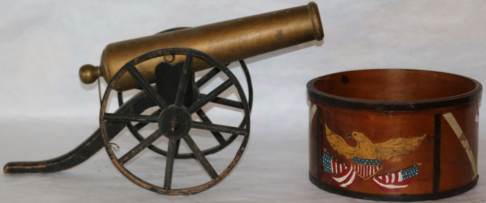 LATE 19TH CENTURY WOODEN MODEL CANNON, PAINTED (1 of 2)