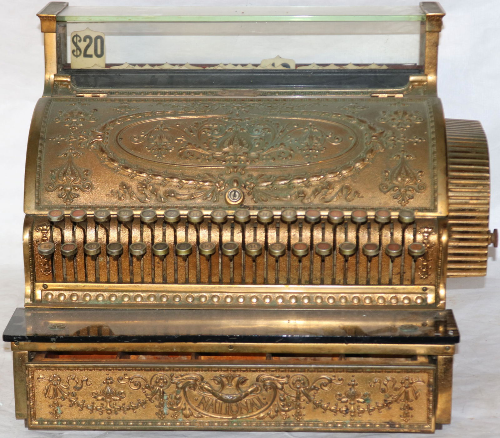 ORNATE BRASS NATIONAL CASH REGISTER, MISSING OAK (1 of 4)