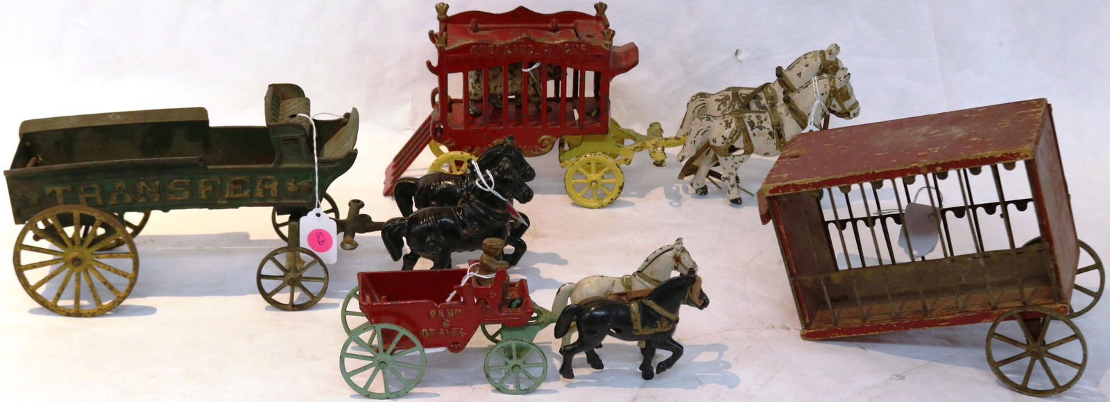 4 CAST IRON TOYS, OVERLAND CIRCUS WAGON WITH (1 of 5)