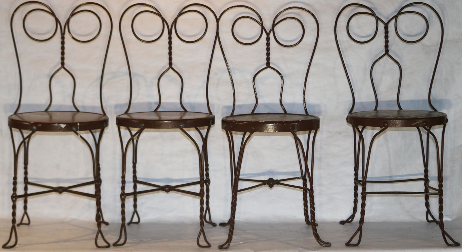 4 ICE CREAM PARLOR CHAIRS, 1920'S, BROWN PAINT, (1 of 2)