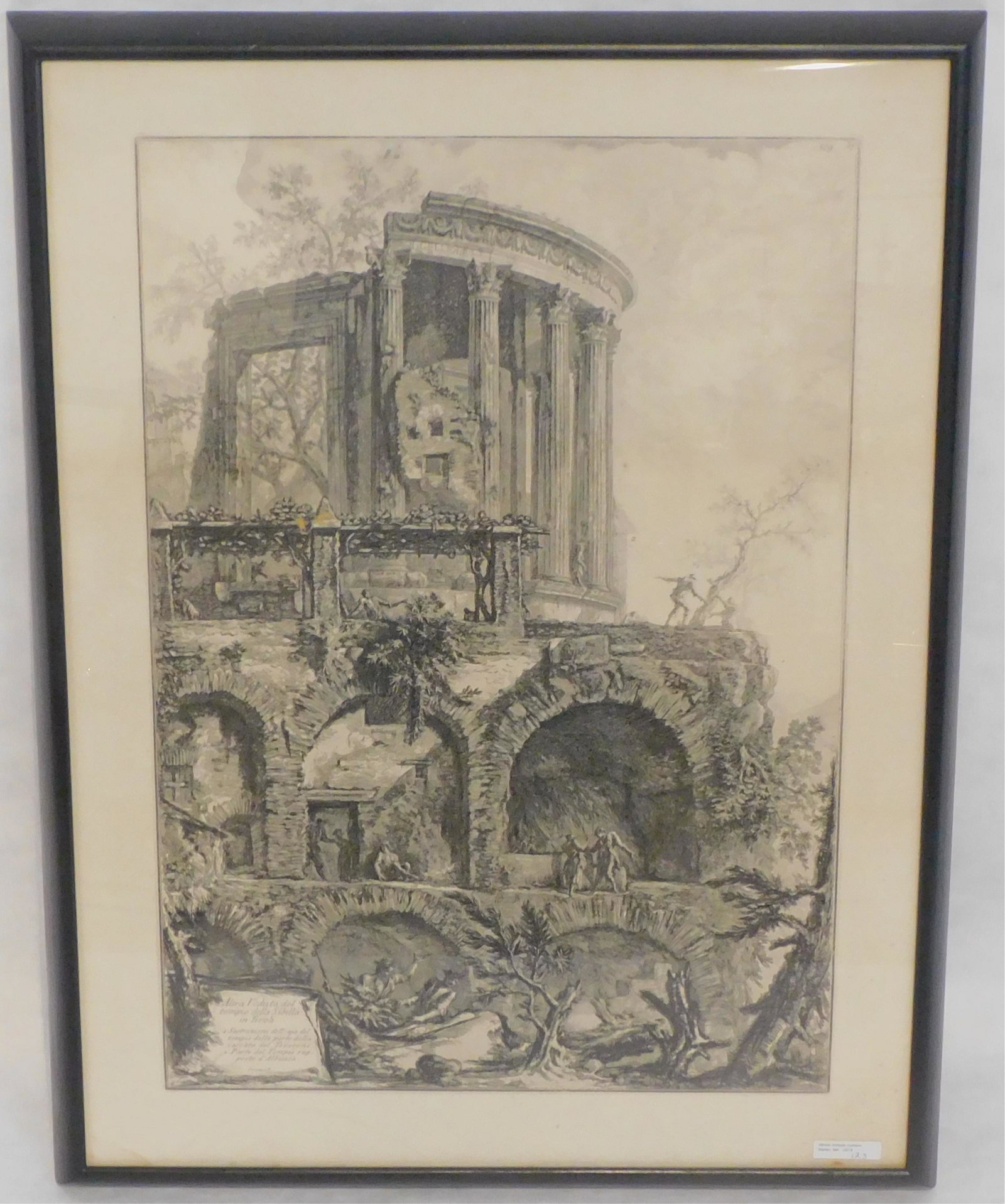 Giovanni Battista Piranesi (1720-1778, Italy): framed and glazed black and white etching, titled "Altra Veduta del tempio vella Sibilla in Tivoli". Depicts ruins of a classical building. Signed lower left Piranesi F. #809 57. Possibly 18th century