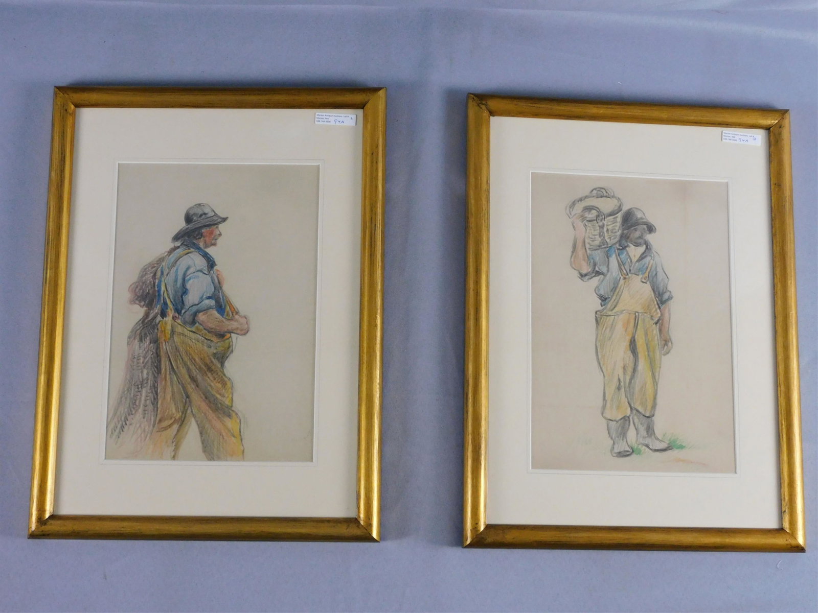 Reynolds Beal (1866-1951, Massachusetts, Rhode: Island) two mixed media drawings, both depicting lobster men. Unsigned on front, inscribed on verso Jack Larsen, Rockport, who was the sitter. provenance: the estate of the artist, Young Fine arts, Se