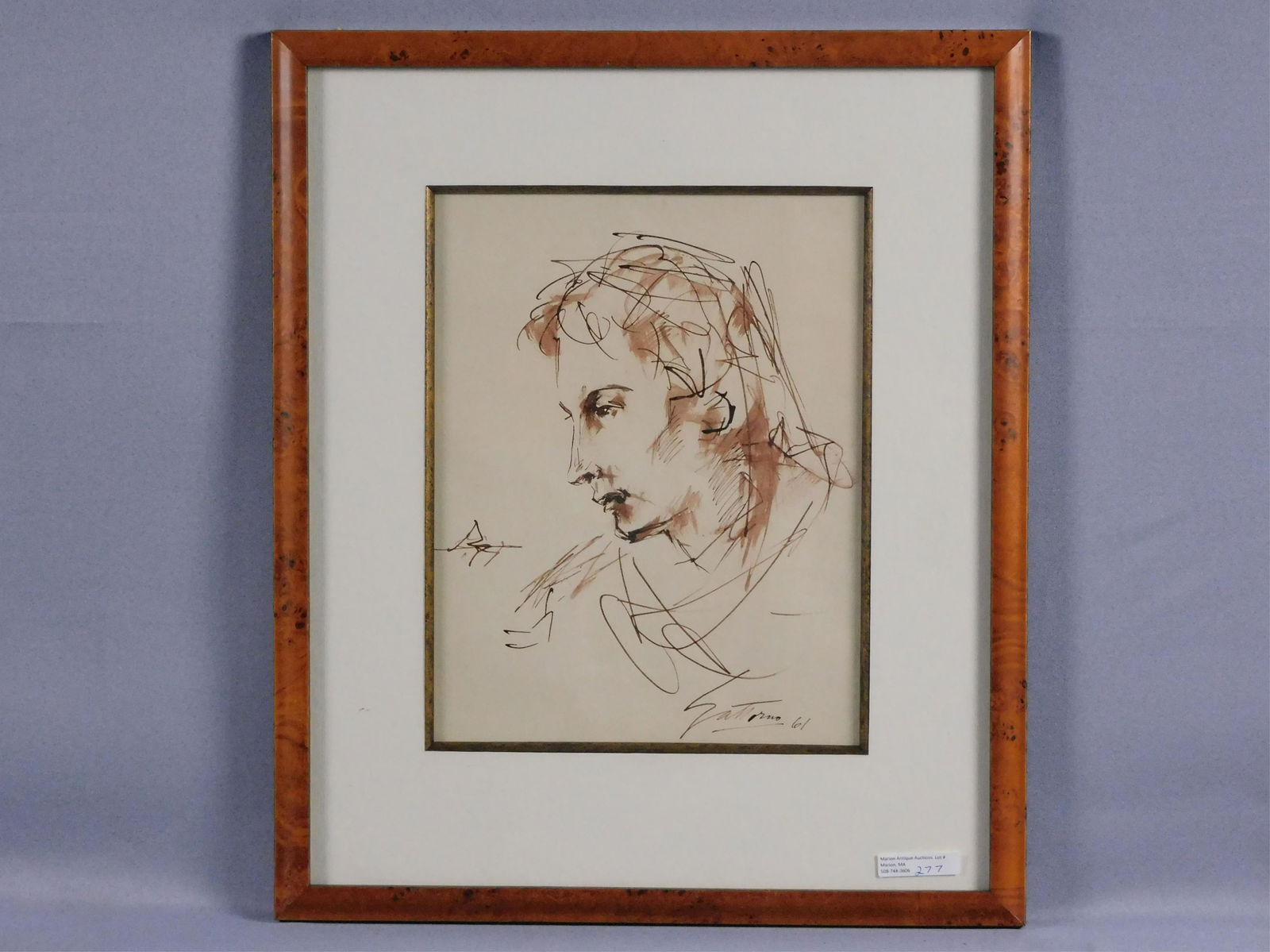 Antonio Gattorno (1904-1980, Cuba, New York,: Massachusetts) "The Philosopher" mixed media drawing. Signed lower right, Gattorno â€˜61. Gattorno was part of the first generation of modern Cuban artists along with Wilfredo Lam, Victor Manuel,