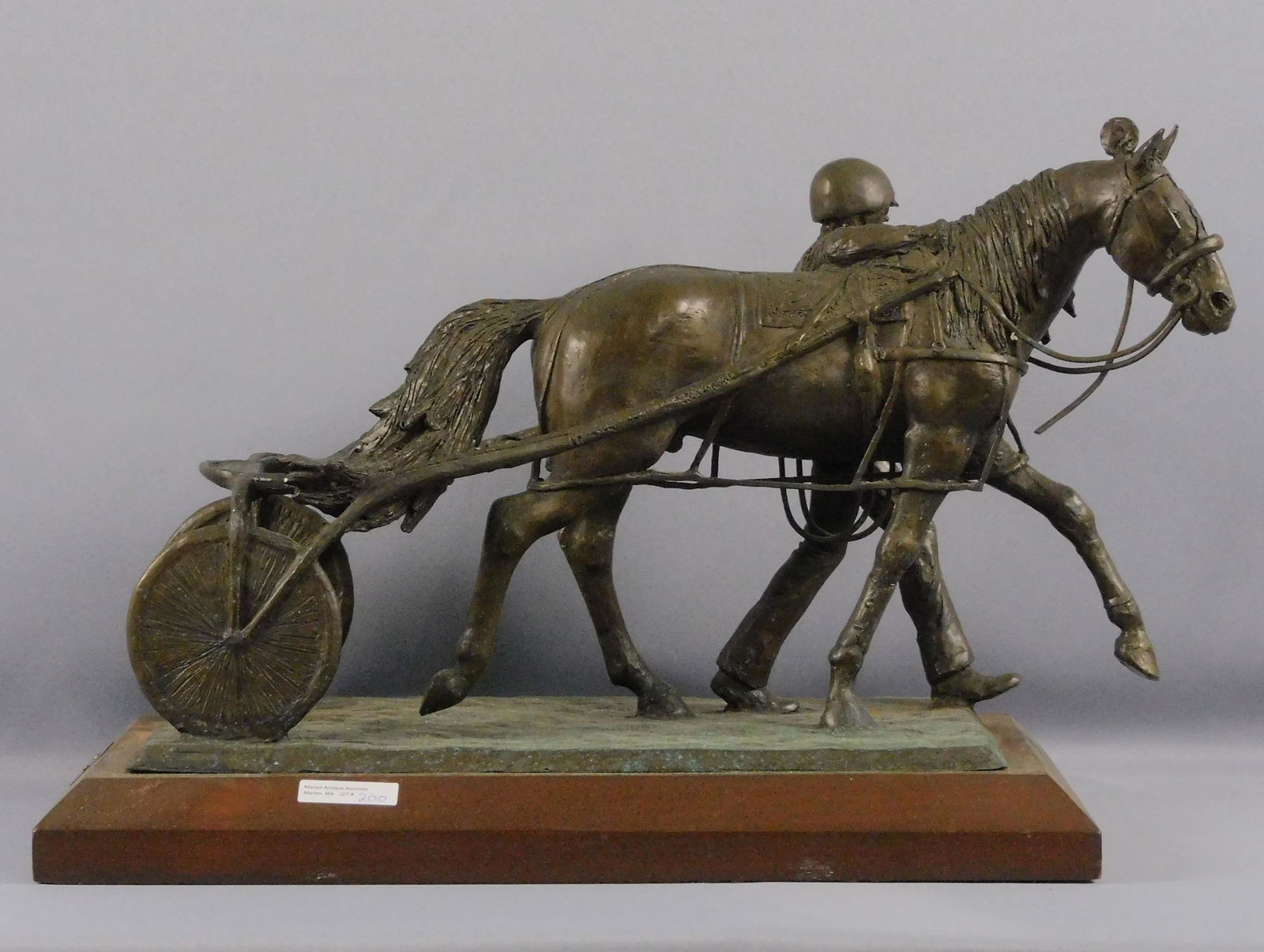 J. Boyd Saunders (b. 1937, SC, TN) bronze: sculpture, titled "Helios Returns", 1991. Casting 5/20. Signed on a mahogany base. 12" high, 20" long, 9" wide. Provenance: purchased and exhibited at Pinckney Simons Gallery.