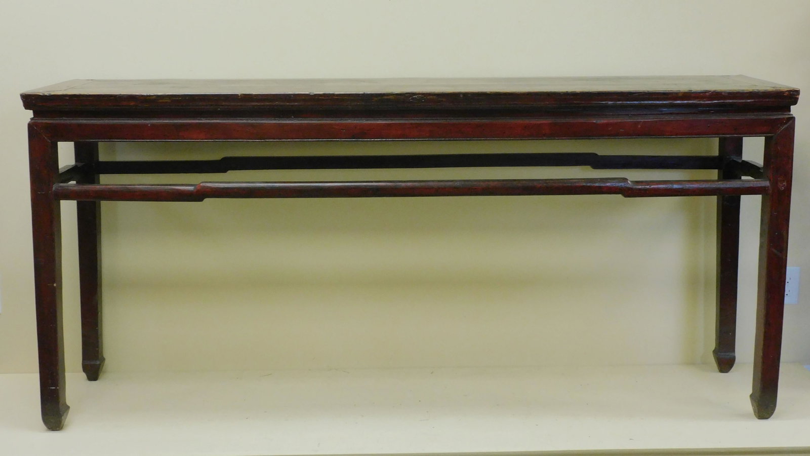 Chinese altar table, Qing dynasty style, 20th c.: Original painted finish. Good overall condition. 35" high, 77" wide, 19" deep.