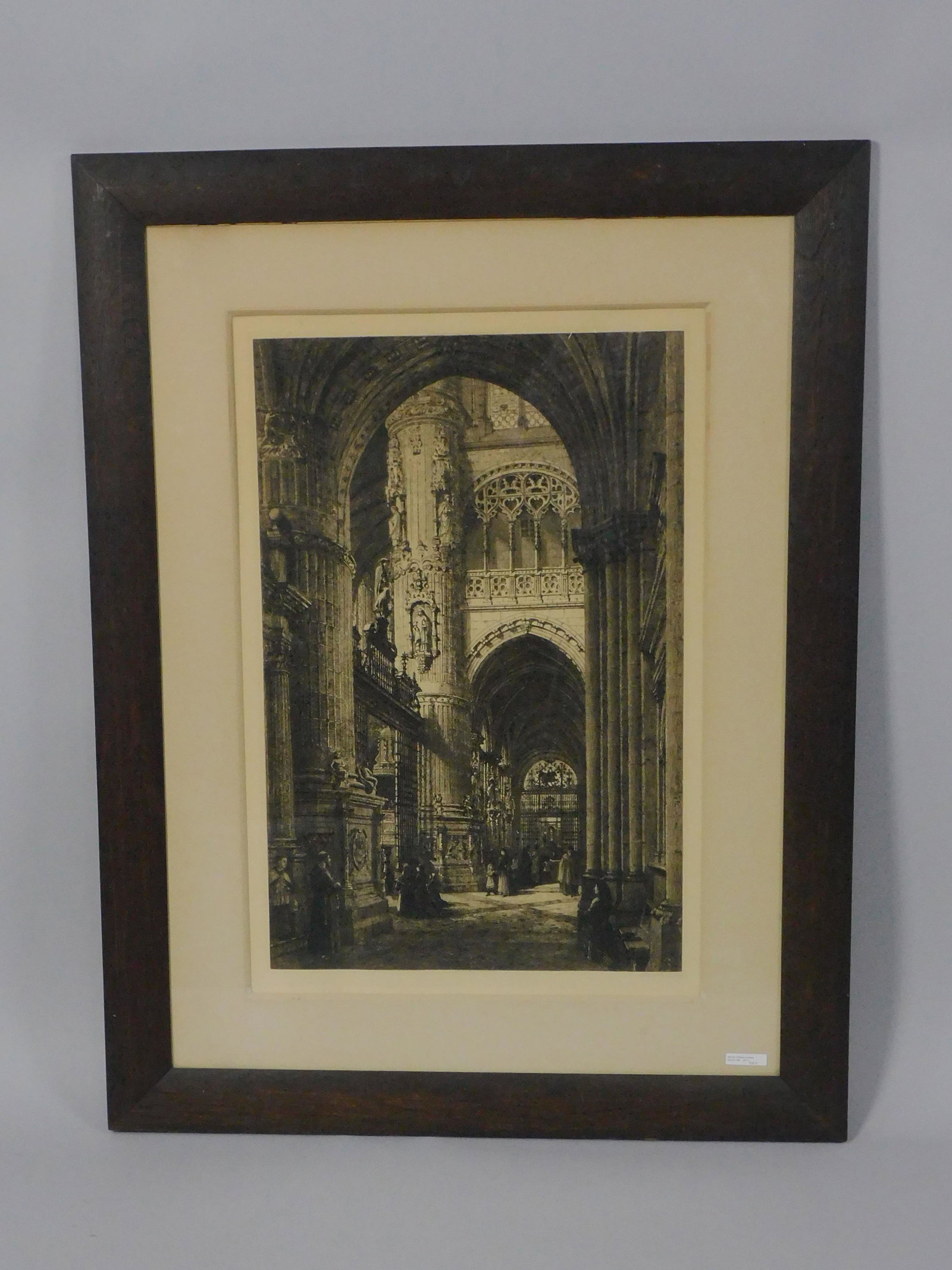 Axel Haig (1835-1921, Sweden) etching of a: cathedral interior. Signed in pencil lower right. Sight size 28 3/4" x 19 1/4", overall with frame 42" x 32 1/4".
