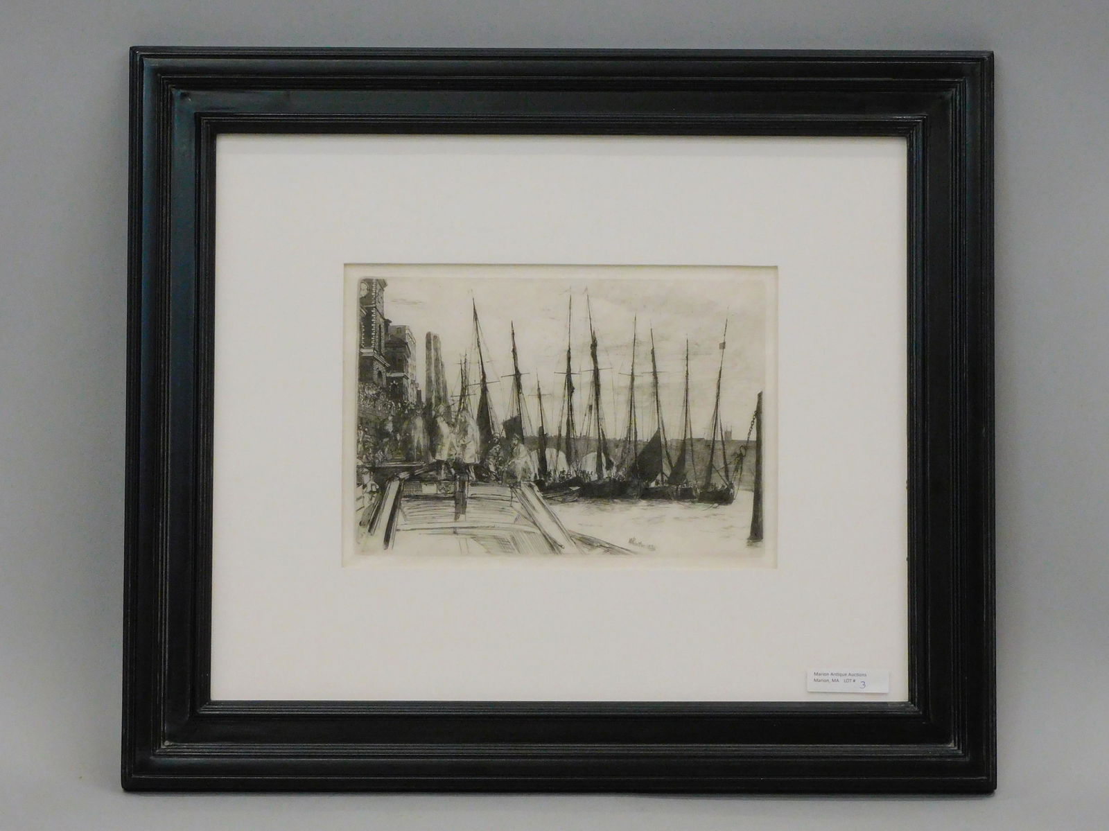 James Abbott McNeill Whistler (1834-1903, MA,: England) "Billingsgate" etching 1859. Kennedy no. 47i viii/viii, a scarce example of this popular print on tissue. Thin cream laid Japan paper with full margins, richly inked impression. Signed Whistl