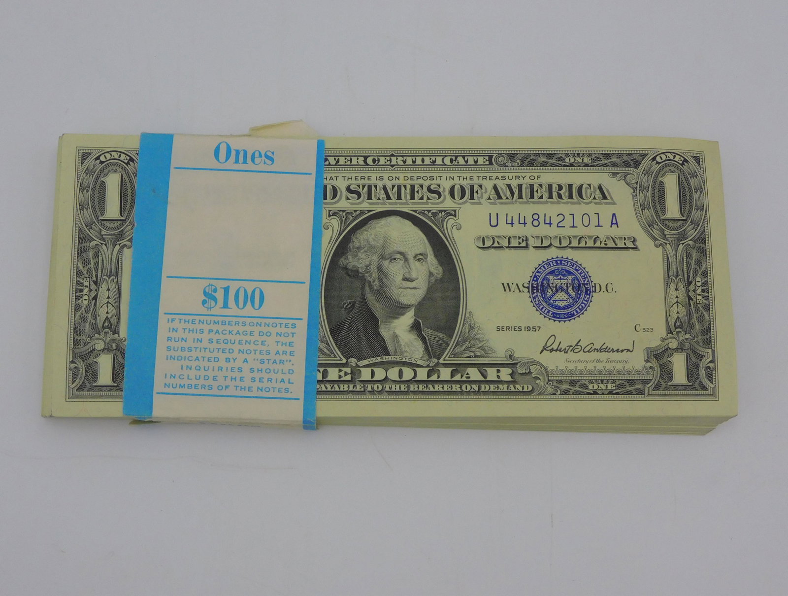 Band of (100) silver certificates, uncirculated, (1 of 1)