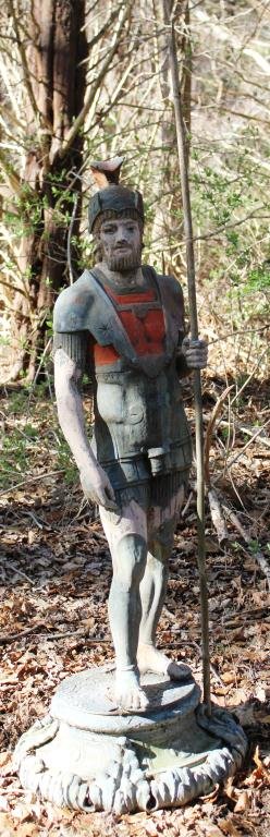 CAST METAL FIGURE OF A ROMAN: CENTURION, SPEAR REPLACED, 51” HIGH