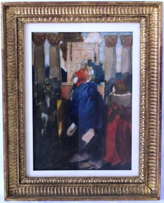 FRAMED AND GLAZED WATERCOLOR ON PAPER: BY GEORGE HALLOWELL (MA, 1871-1926), STUDY FOR ALTAR PIECE ALL SAINTS CHURCH, ASHMONT STREET, BOSTON, 10” X 7 ½”