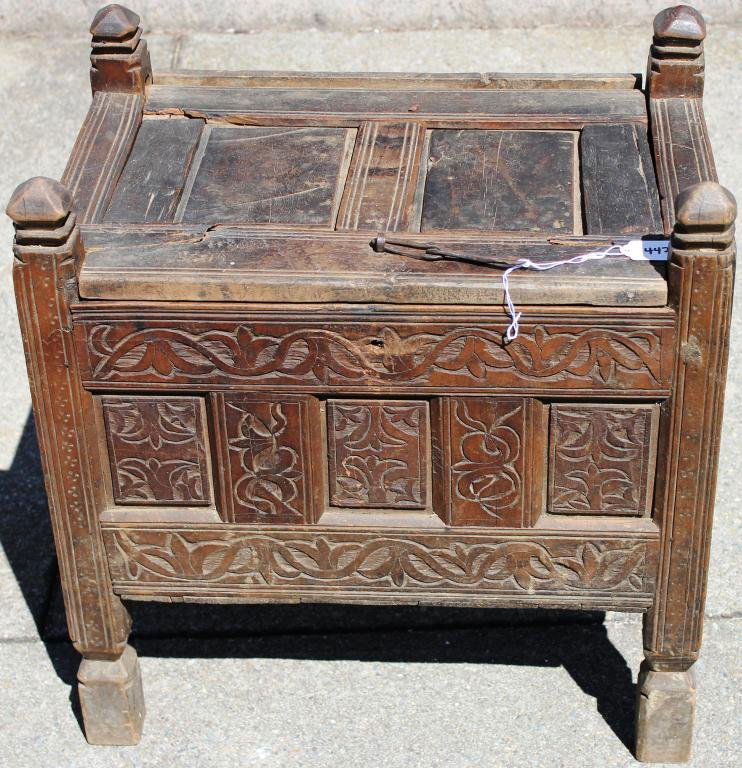 AFGHANISTAN KUCHI TRIBE TRAVELING: TRUNK, EARLY 20TH CENTURY, 24” HIGH, 23” WIDE, 15 ½” DEEP, DAMAGE TO TOP