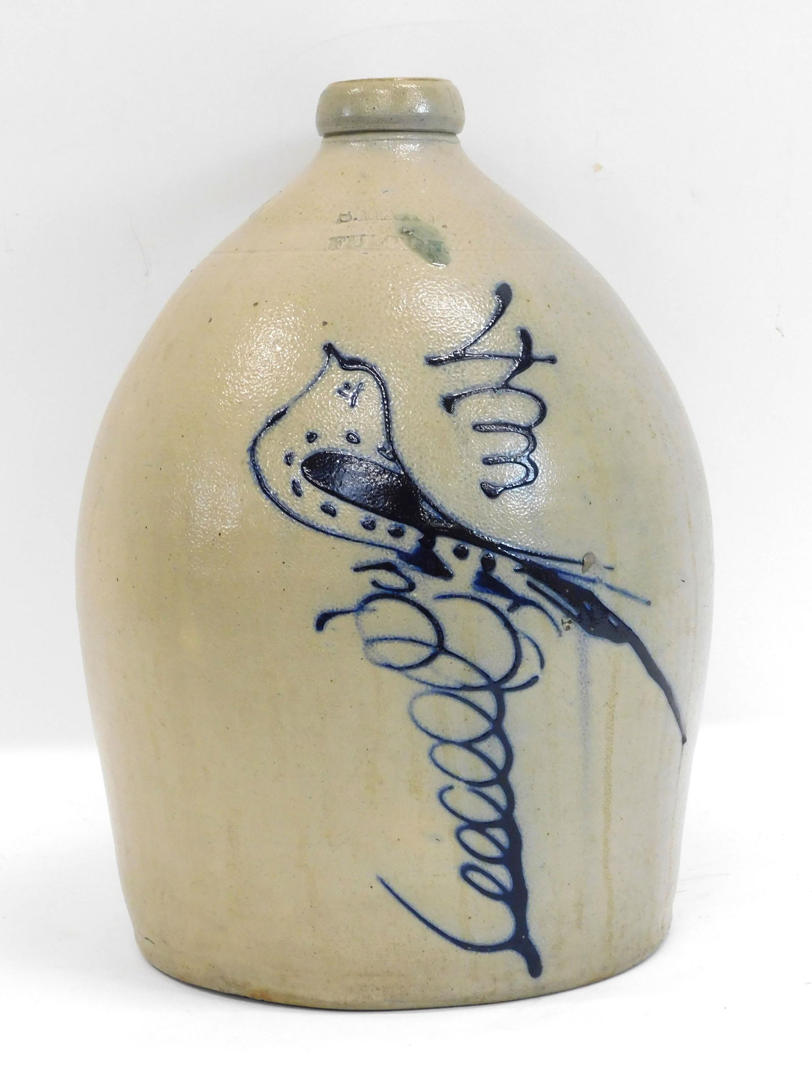 Large Stoneware Jug. 19th century. Blue bird (1 of 5)