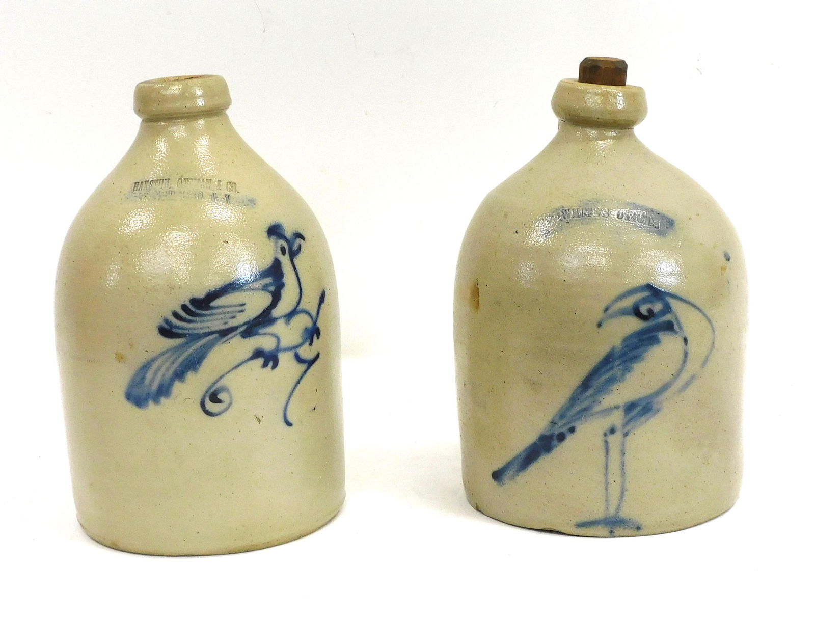 (2) Stoneware Jugs. 19th century. Blue bird (1 of 4)