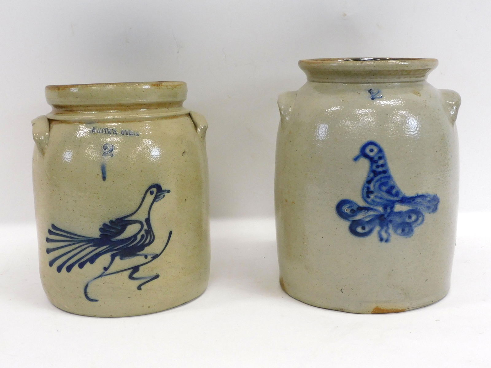 (2) stoneware crocks with blue decoration. 19th (1 of 4)