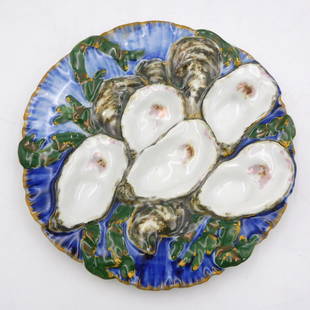 Rare Rutherford B. Hayes oyster plate. Circa: 1880. Designed by Theodore Russell Davis (1840-1894). Made by Haviland & Co, Limoges. Marked on underside with United States seal, FABRIQUE PAR HAVILAND & CO d'apres les dessin D E (in red), Theodore