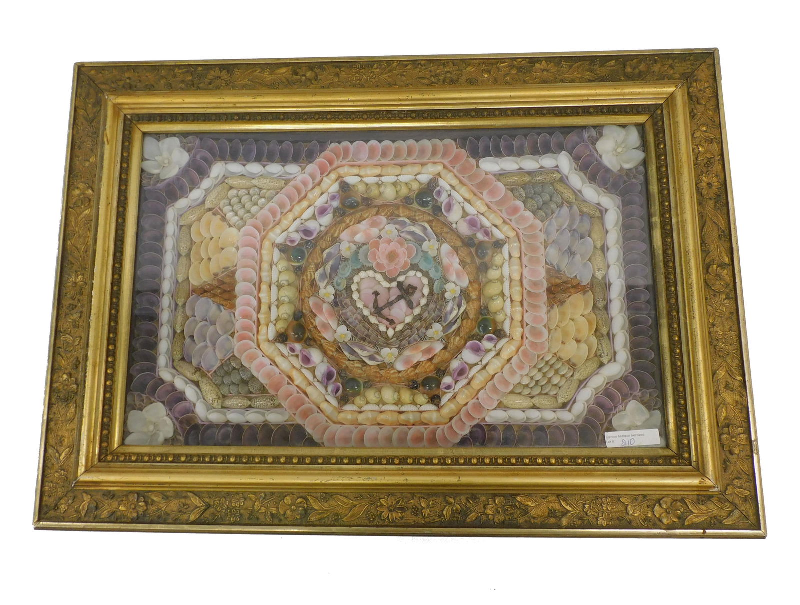 Sailor's Valentine in a rectangular gilt frame. (1 of 3)