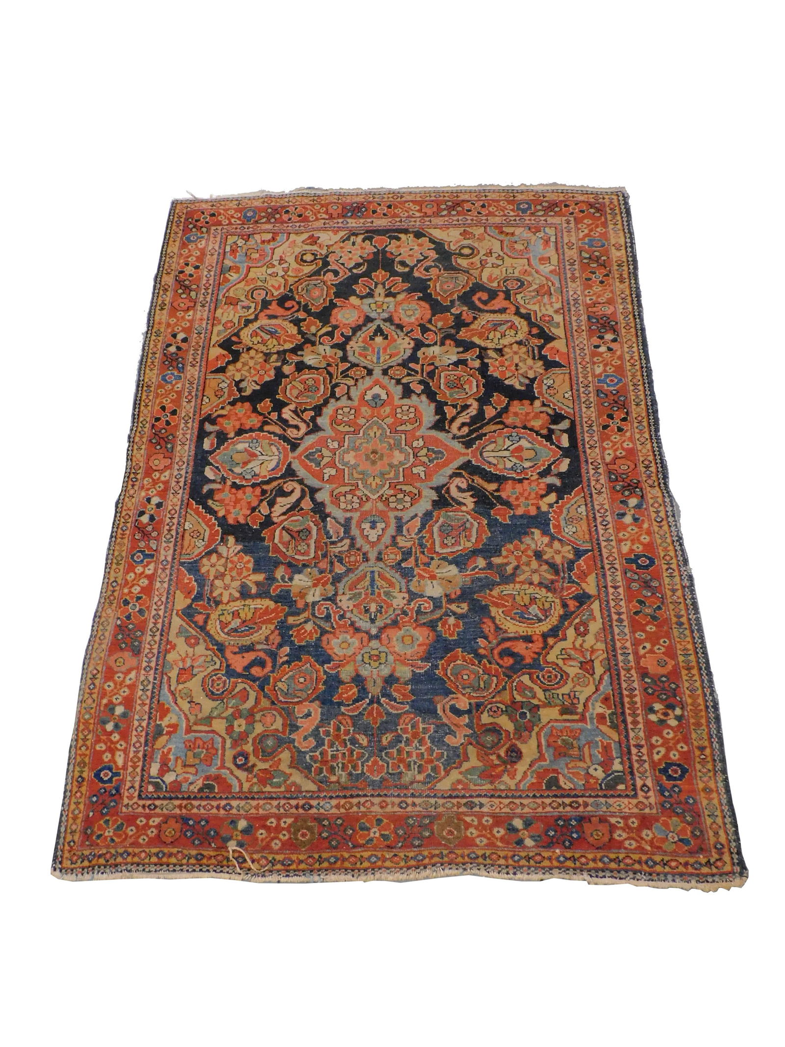 Oriental rug, semi-antique mahal, blue field with (1 of 3)