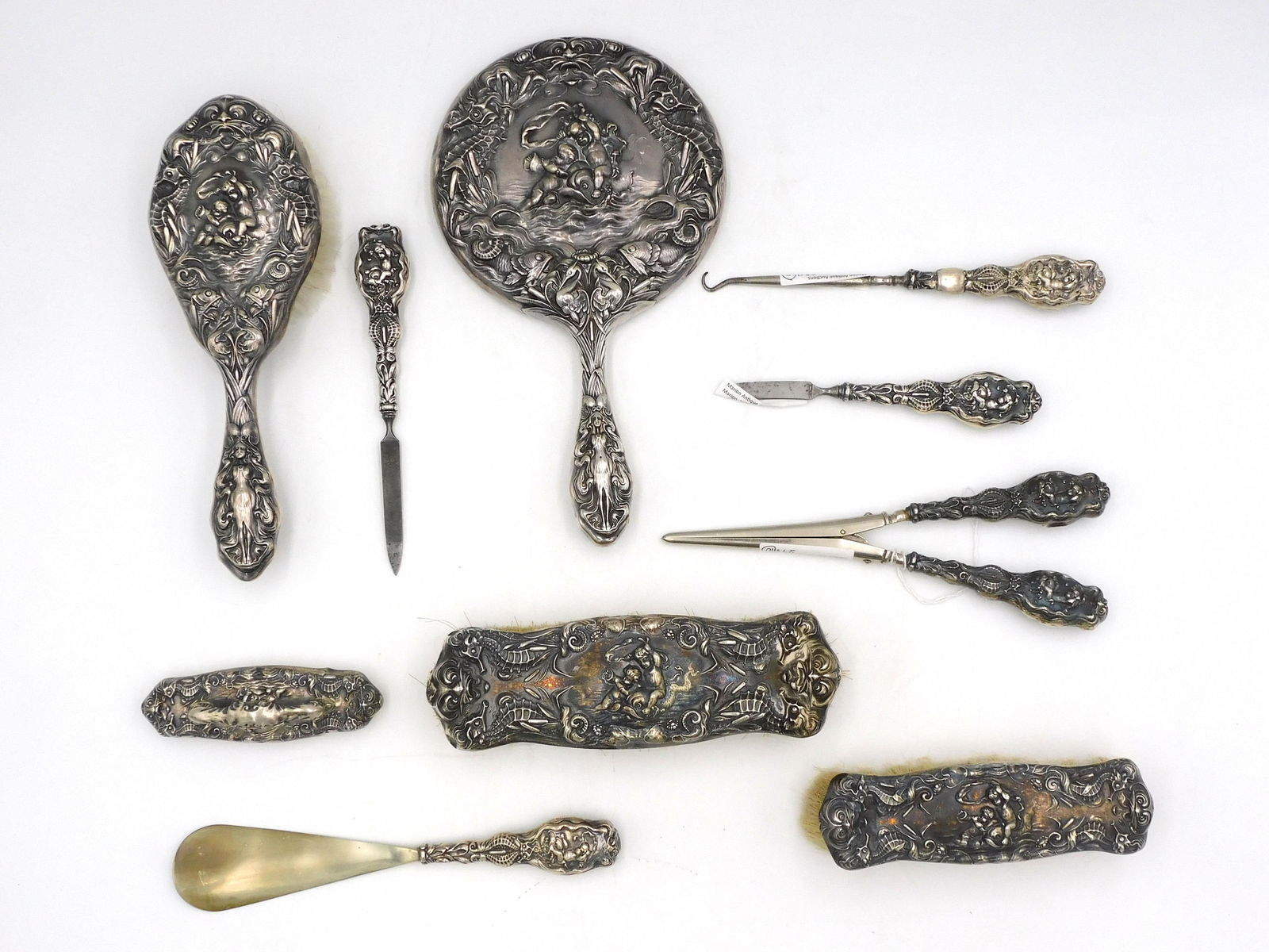 (10) piece sterling silver dresser set with (1 of 3)