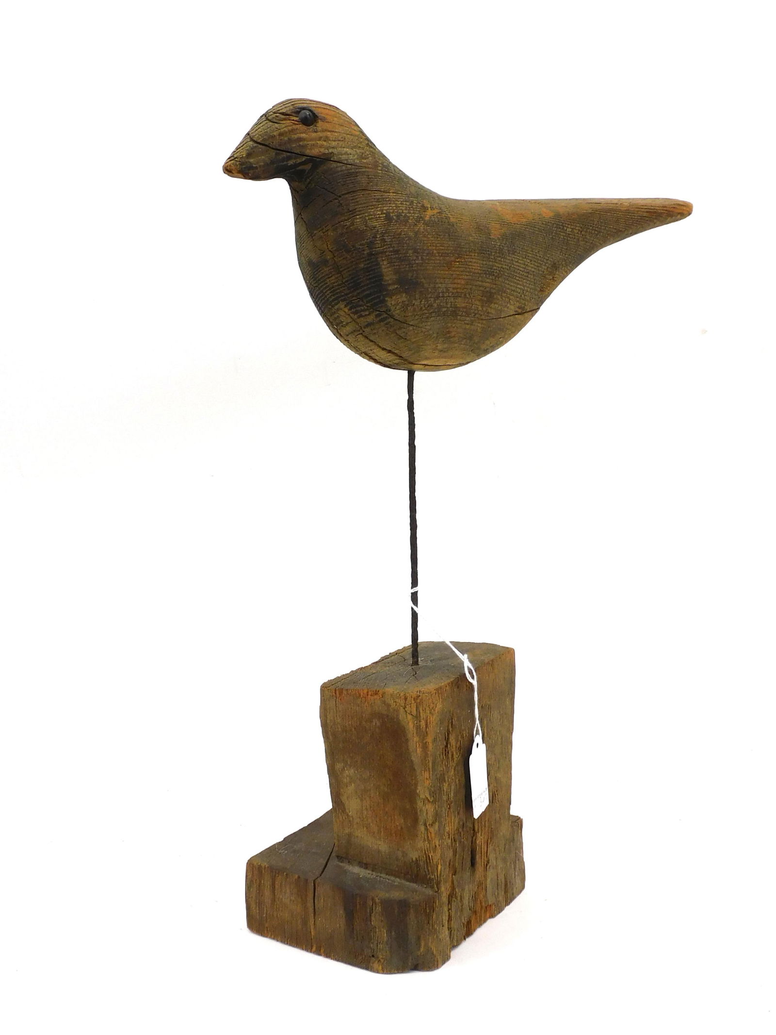 Carved crow decoy, Illinois River, worn painted (1 of 2)