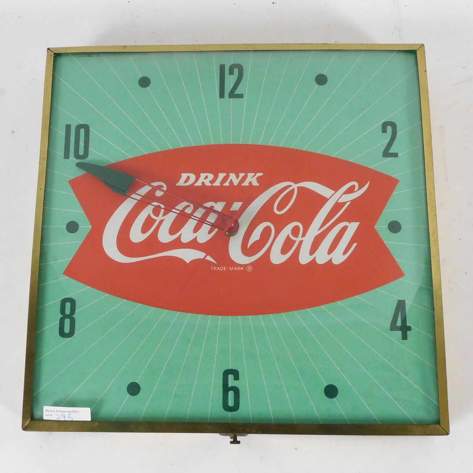 Coca-Cola clock, 1960's, green with red fishtail (1 of 2)