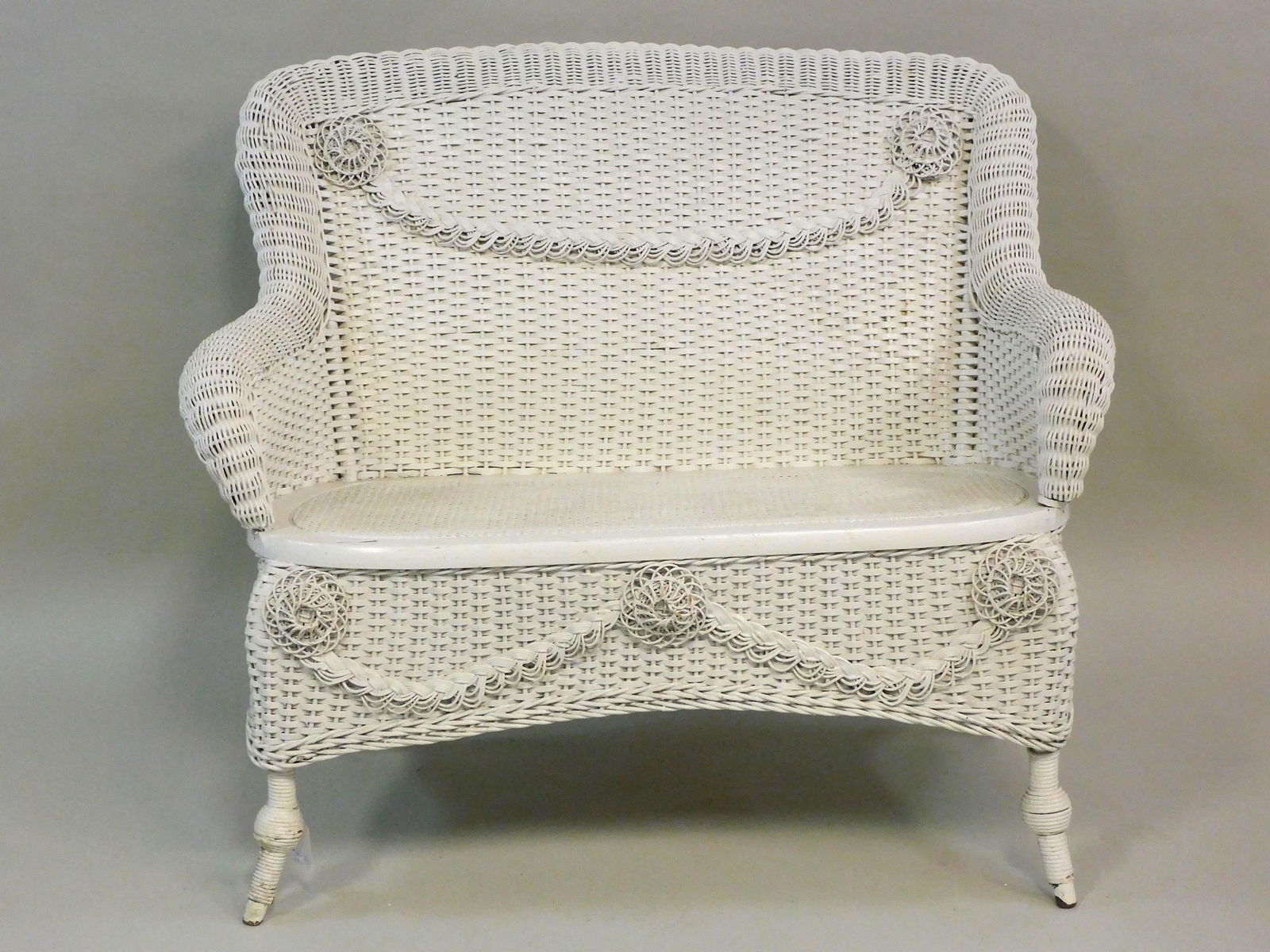 Victorian wicker settee, circa 1890, braided (1 of 2)