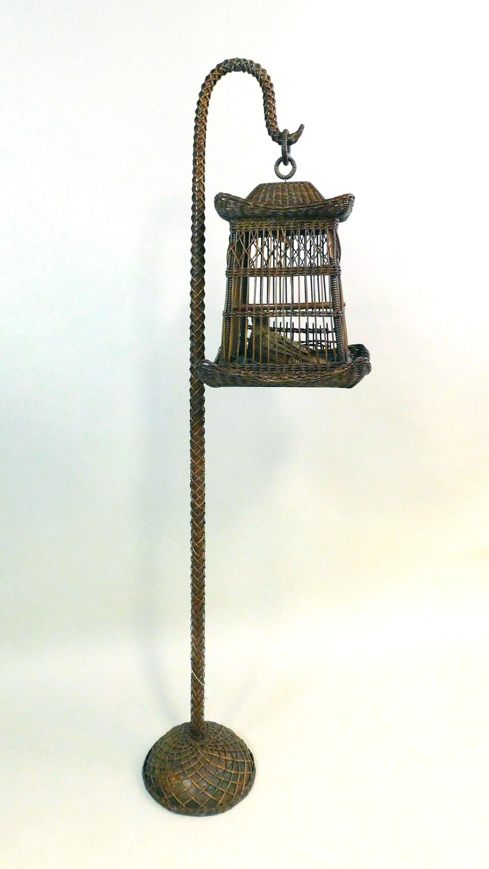 Victorian wicker birdcage and stand, natural (1 of 4)