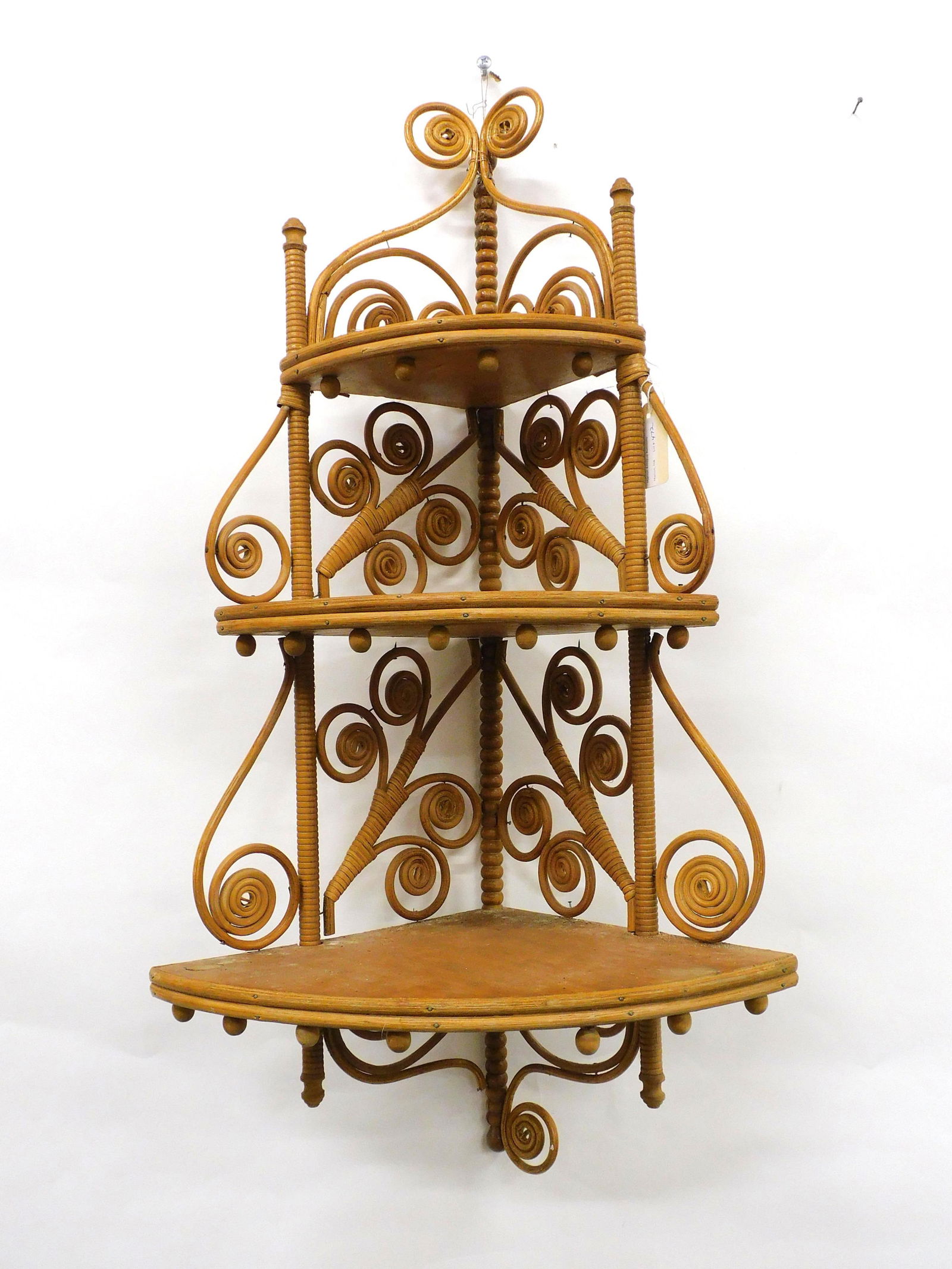 Victorian wicker hanging corner shelf, (1 of 2)