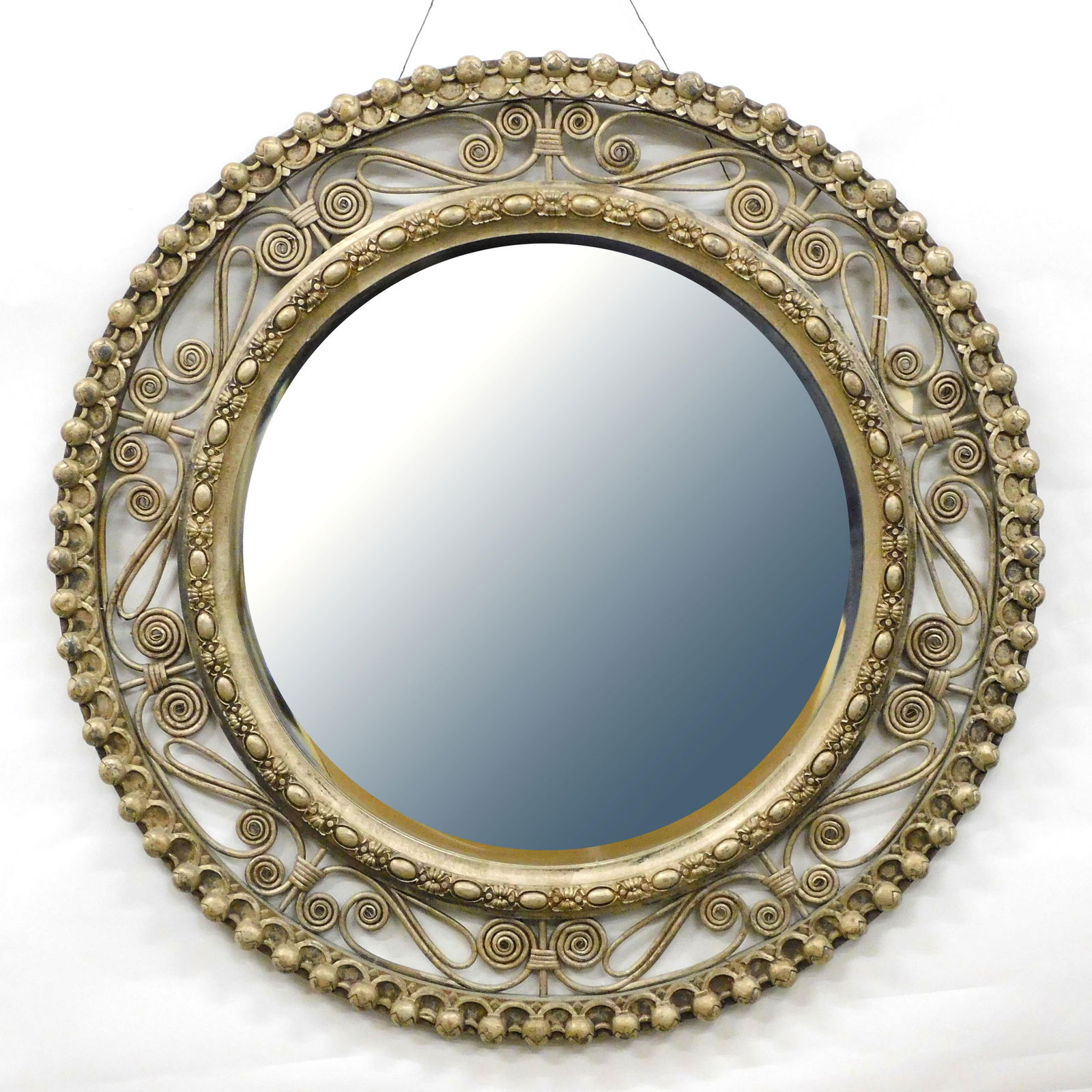 Rare Victorian wicker roundel mirror, circa 1890. (1 of 1)