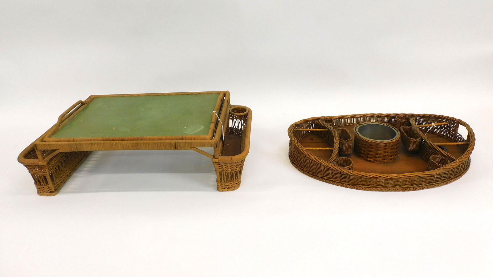 (2) antique wicker serving trays, circa 1920. The (1 of 4)