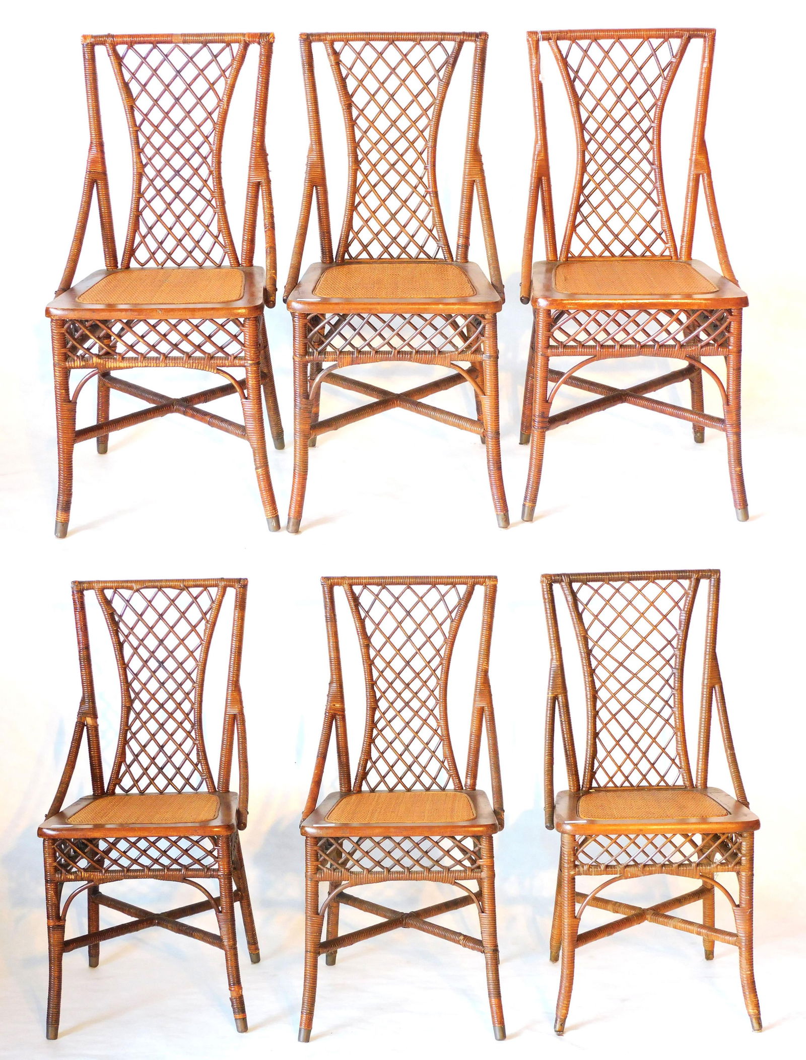 Wicker dining table and (6) chairs, circa 1915. (1 of 5)