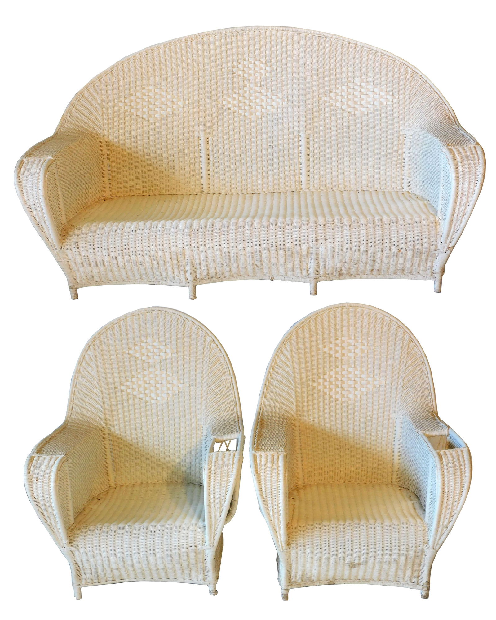 (3) piece Art Deco wicker parlor set to include (1 of 3)