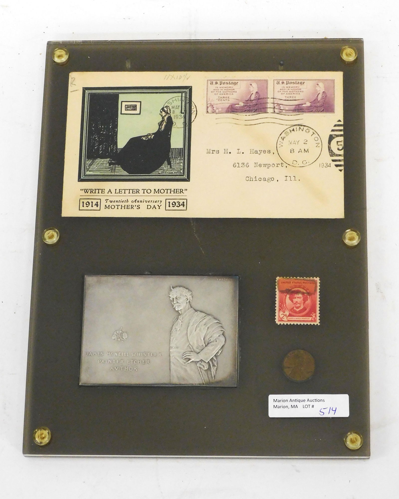 V.D. Brenner - 1905 James McNeill Whistler plaque (1 of 2)