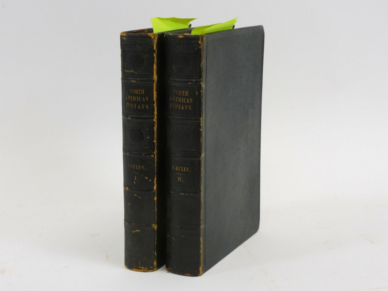 North American Indians by George Catlin, octavo,: 2 volumes, London, 1841, second edition, full leather with 400 illustrations and maps. All edges gilt. Very good overall condition with some wear on edges of bindings. Handwritten dedication to Adora