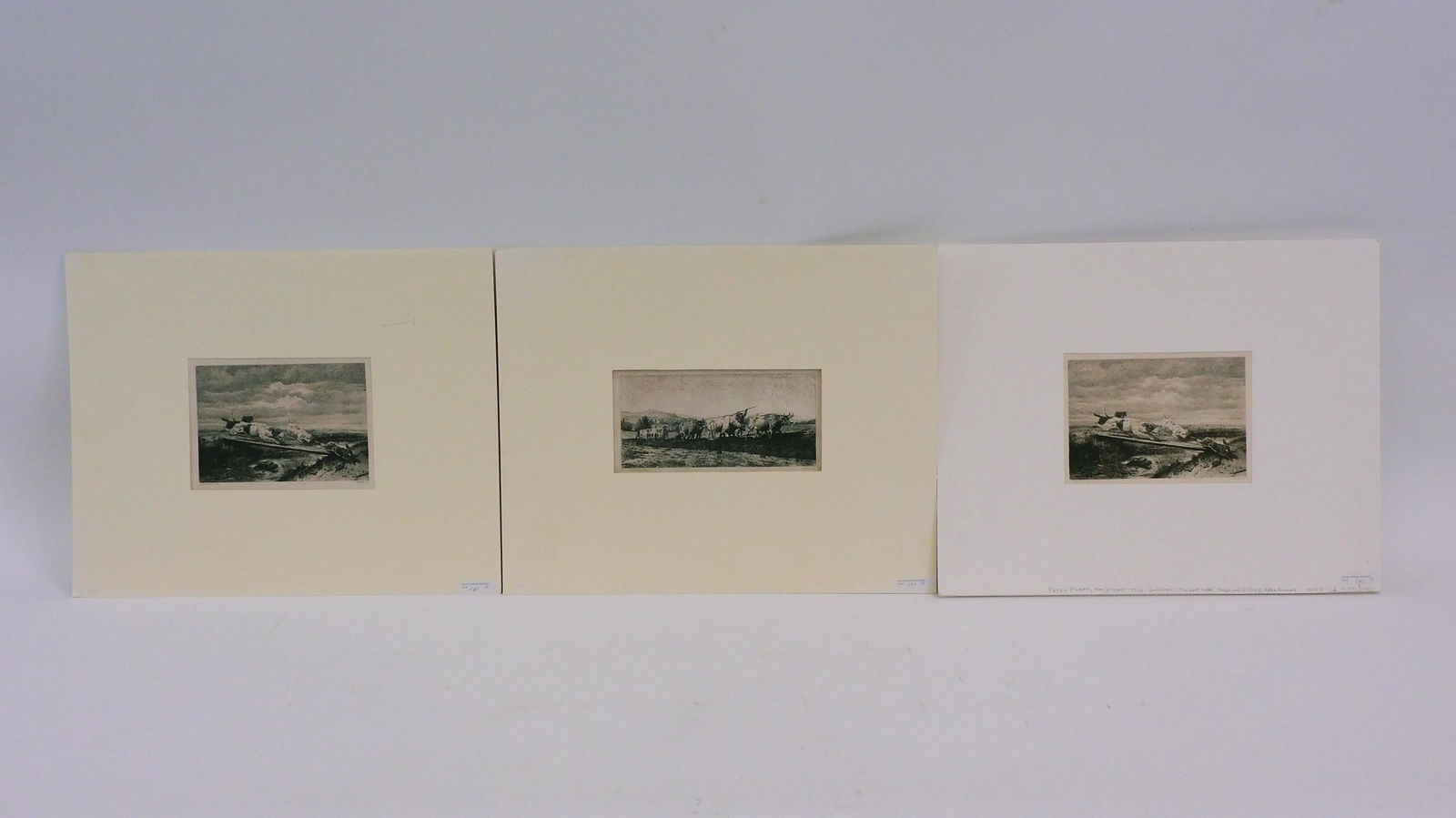 Peter Moran (1841-1914, USA, Great Britain).: Three unframed etchings. 1) "The last Hope", depicting hunting dogs chasing a large hare or rabbit, signed in plate lower right. Published by George Barrie. Sheet size 12" x 17", good condition. 2) "O