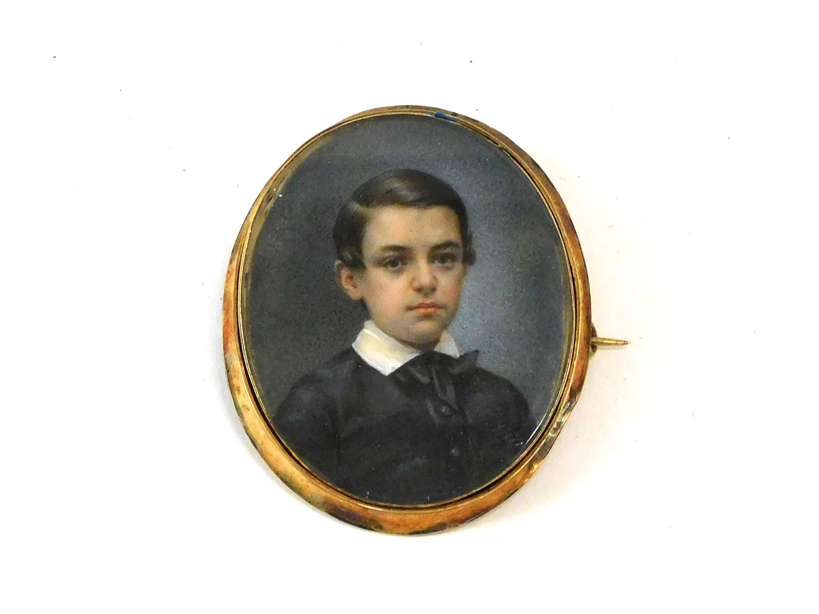 Miniature Portrait Of John Morgan Hall Jr.: 19th century. Portrait of a young man, John Morgan Hall Jr. (died July 3rd, 1854, aged 18 years). Case tests 14K gold. 2 1/4" x 1 7/8" overall. Please note: this must be paid for by wire transfer, kno