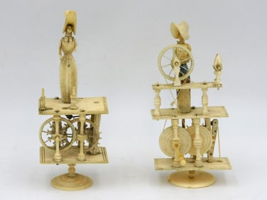 (2) Prisoner-Of-War bone Spinning Jenny figurines.