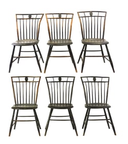 Very Rare Set Of (6) New Hampshire Windsor Chairs