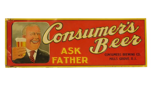 Embossed Tin Consumer's Beer Sign,