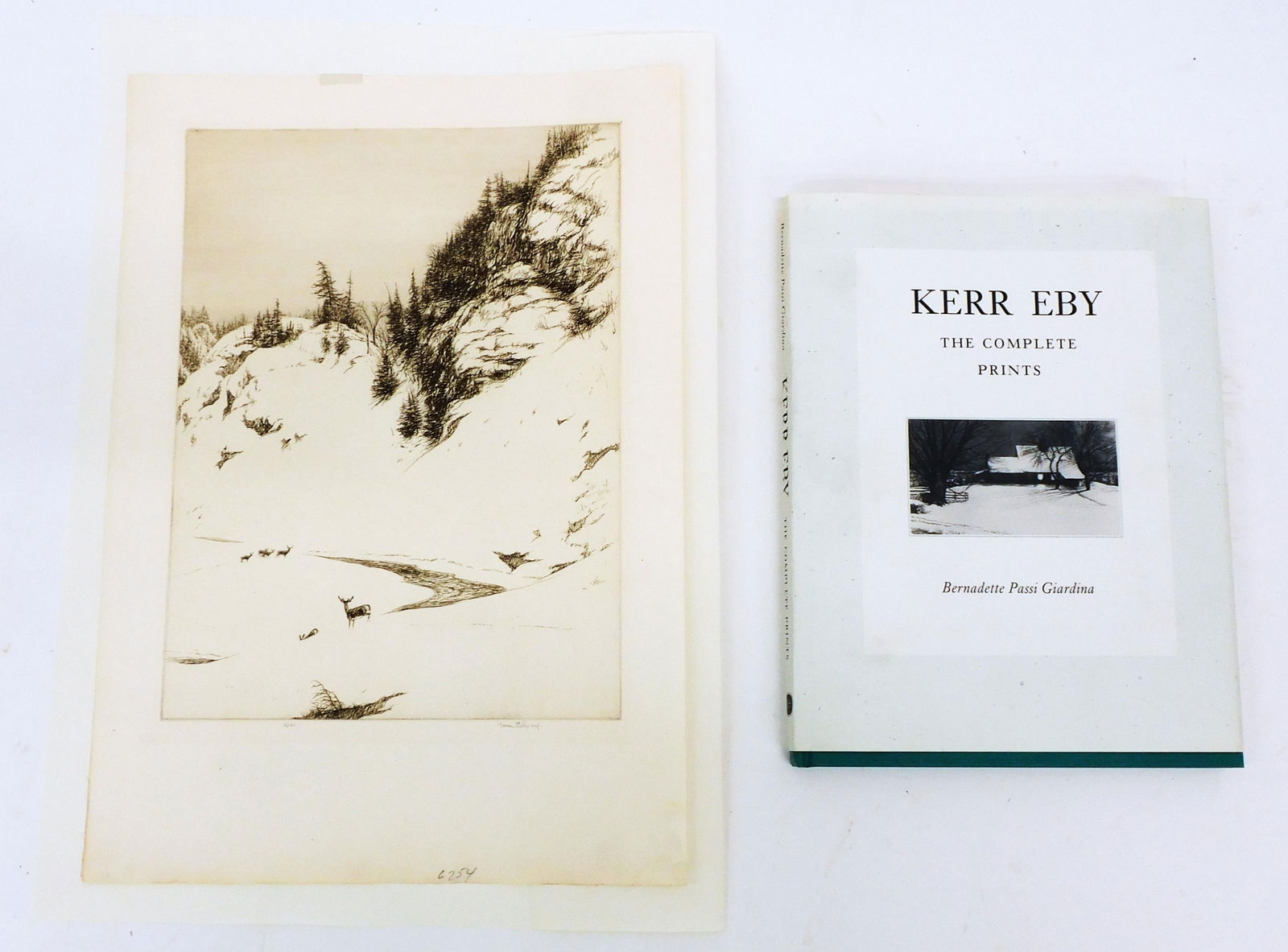 Kerr Eby, Etching: (American, 1889-1946). Etching. Titled "North Country". Signed in pencil lower right. Edition 90. #140 in the Catalog Raisonne Giardina. Sheet size 16 1/2" high x 11 3/4" wide. Not laid down. Good con