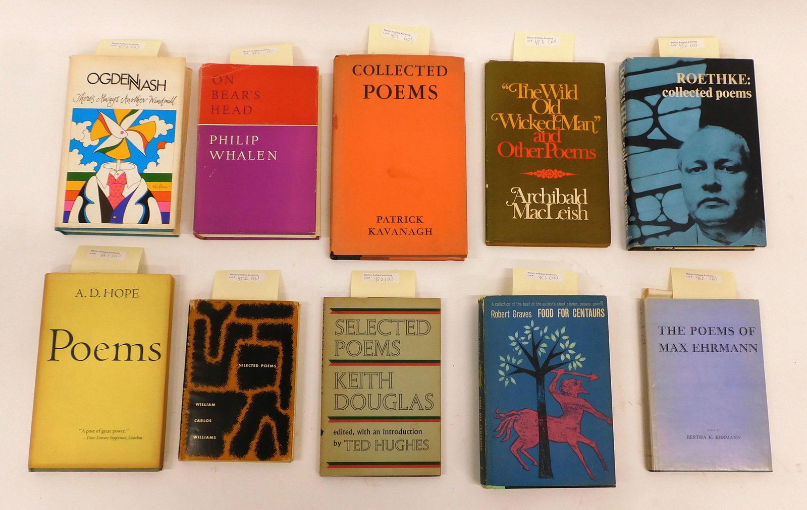 (10) Vintage Poetry Books: 20th century. To include: A) "There's Always Another Windmill". Ogden Nash. Little Brown and Company 1968. First Edition. B) "Selected Poems". William Carlos Williams. The New Classics Series 1949. C)