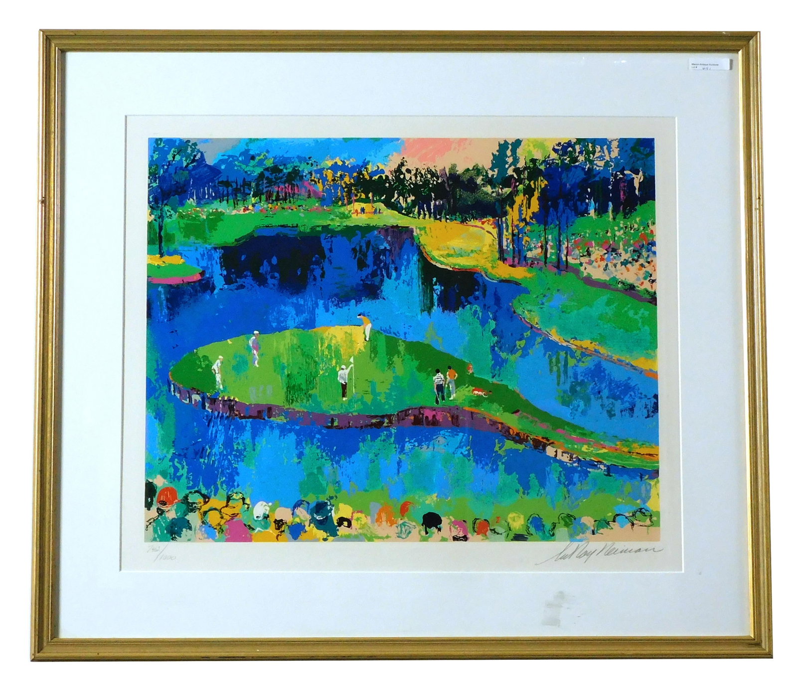 Leroy Neiman, Golf Lithograph: (American, 1921-2102). Golfing scene. Signed lower right, #742/1000. Sight size 19 3/4" high x 24" wide. With frame measuring 27 1/2" high x 31 1/2" wide. Good condition.