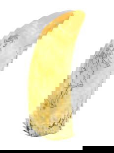 Scrimshaw Whale's Tooth: 19th/20th C. An unusual stipple engraved tooth featuring three women in various attire. 5 1/4" long. Shipping restriction: Please note this lot is not available to be sold or shipped