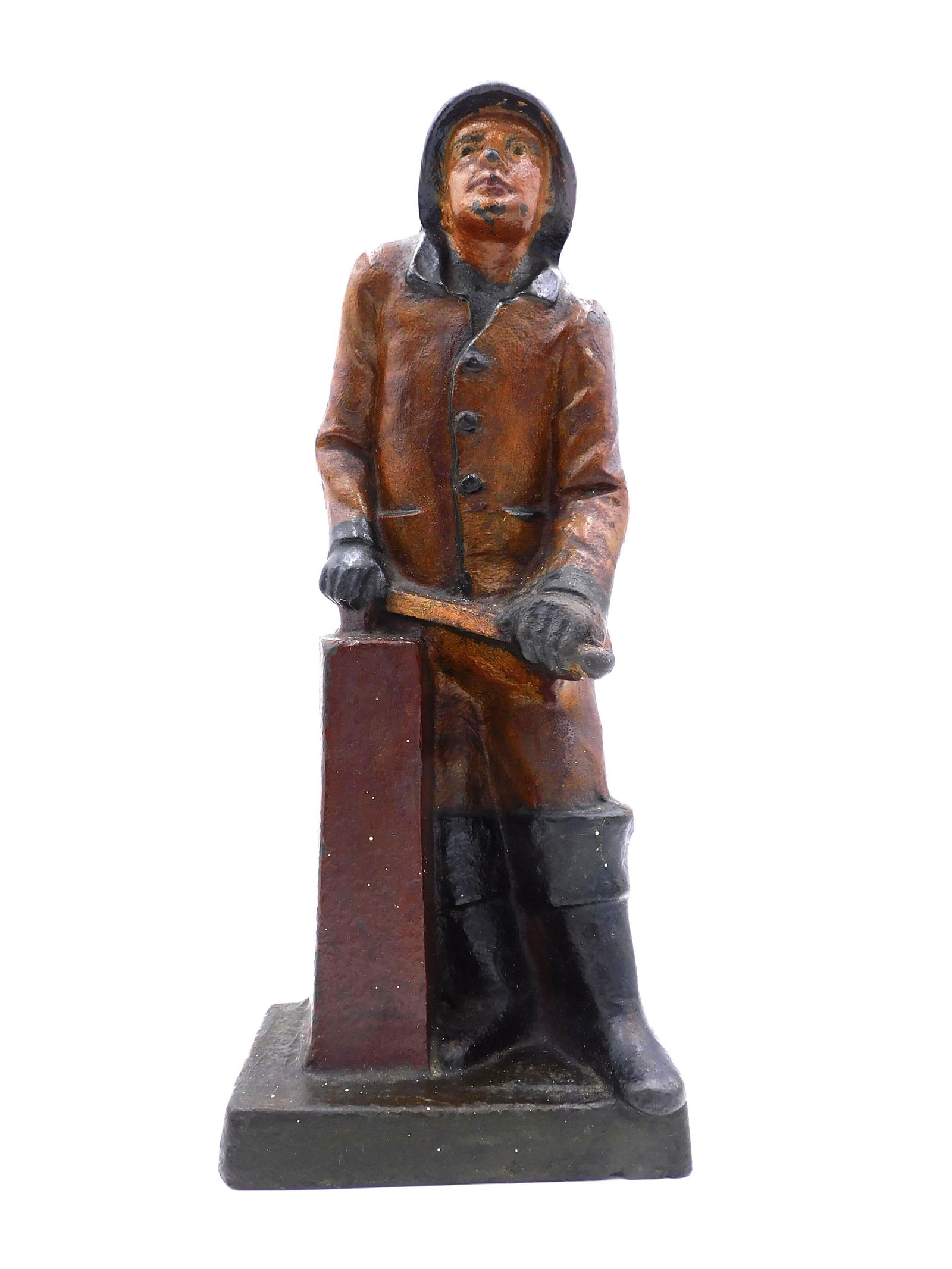 Cast Iron Seaman Doorstop: Early 20th C. Old paint. 14" high x 4" deep x 5 1/2" wide.