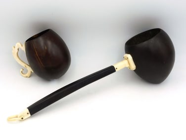 (2) Coconut and Whale Tooth Scrimshaw Dippers