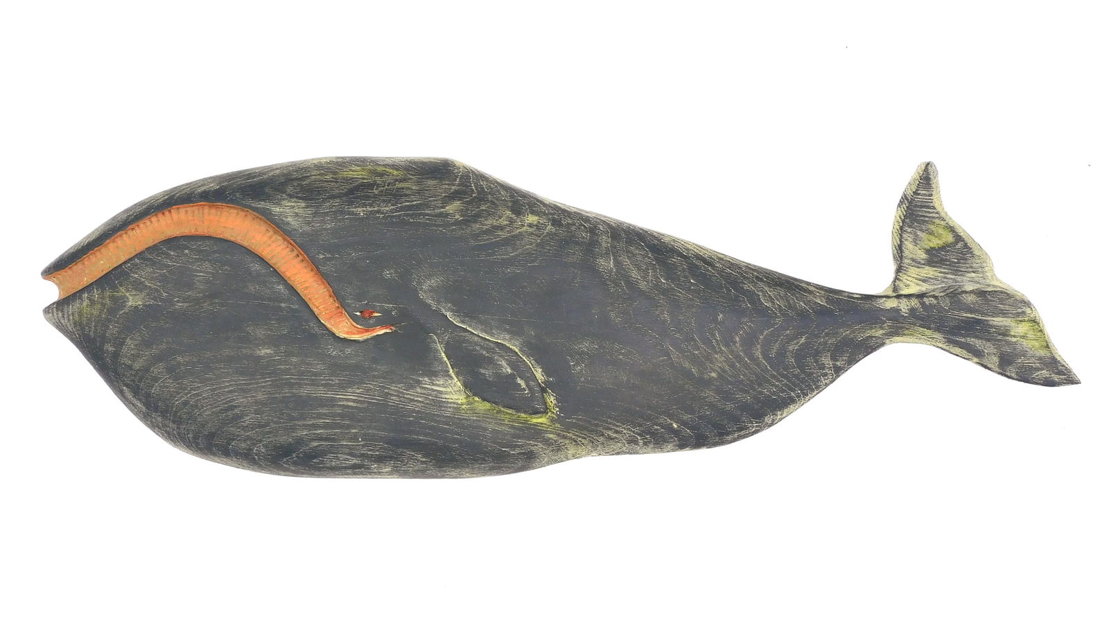 Clark G. Voorhees, Jr. Carved Bowhead Whale Plaque: (American, 1911-1980). 20th C. Marked "C. Voorhees" on reverse. 5 5/8" high x 17 3/4" long.