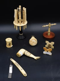 (7) Scrimshaw Whalebone Items