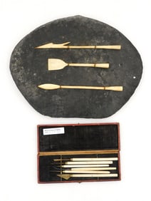 Whalebone Plaque and Scrimshander's Tools