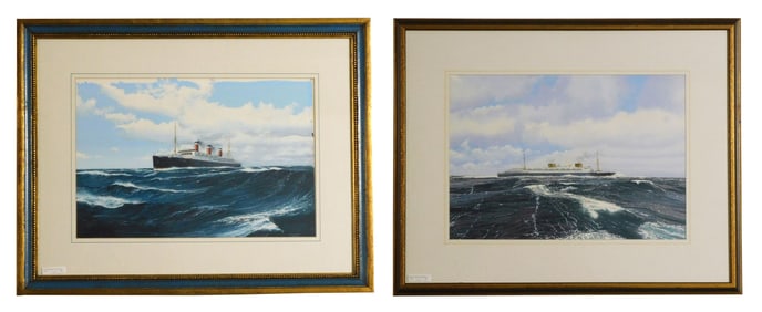 (2) Steamship Watercolors by John A. Stewart